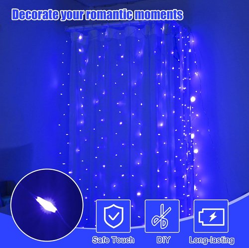 Fairy Lights by Curtain Light - 9.8ft Copper Wire String Lights with Remote Control | 8 Lighting Modes for Home Decor & Events (Blue)
