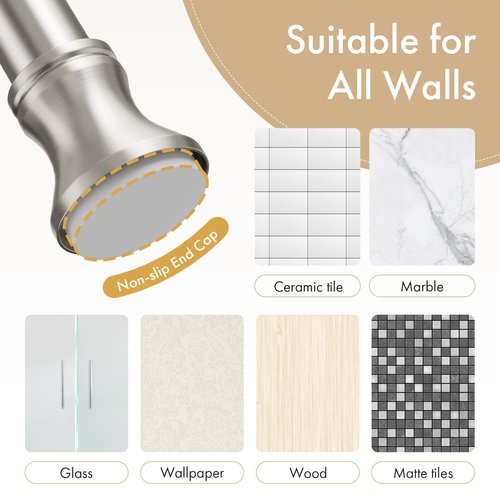 Amazer Spring Tension Shower Curtain Rod, 54-90 Inches Rust-Resistance Tension Curtain Rod Bathroom Rod, Adjustable Shower Curtain Rod No Drill, Nickel