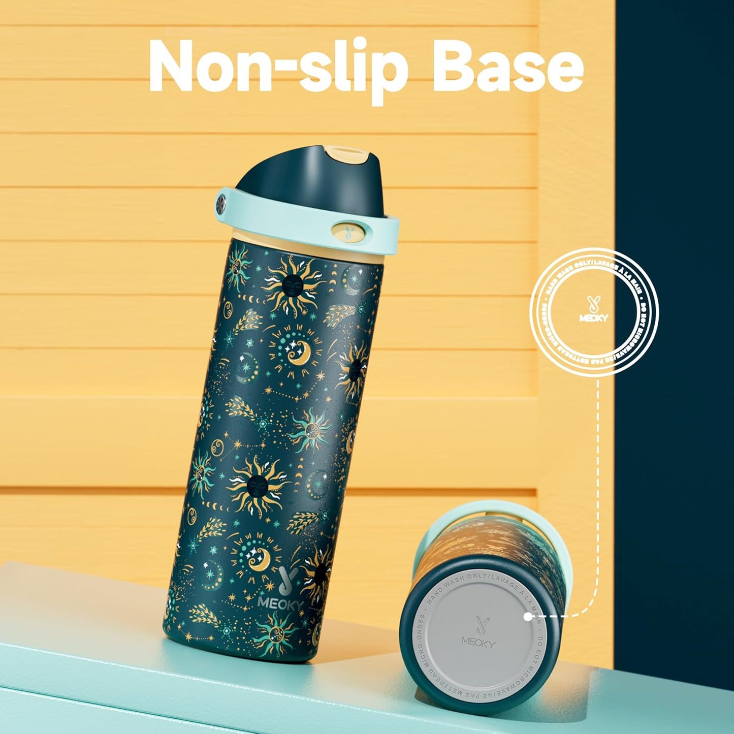 Meoky Stainless Steel Insulated Water Bottle - 24 oz, Leak Proof, 2-in-1 Lid, BPA-Free, Cold for 24 Hours