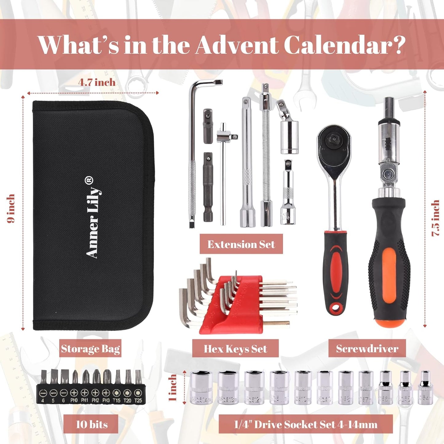 Tool Advent Calendar - 24-Day Mechanics Tools Set for Men | Perfect Christmas Gift for Automotive Enthusiasts