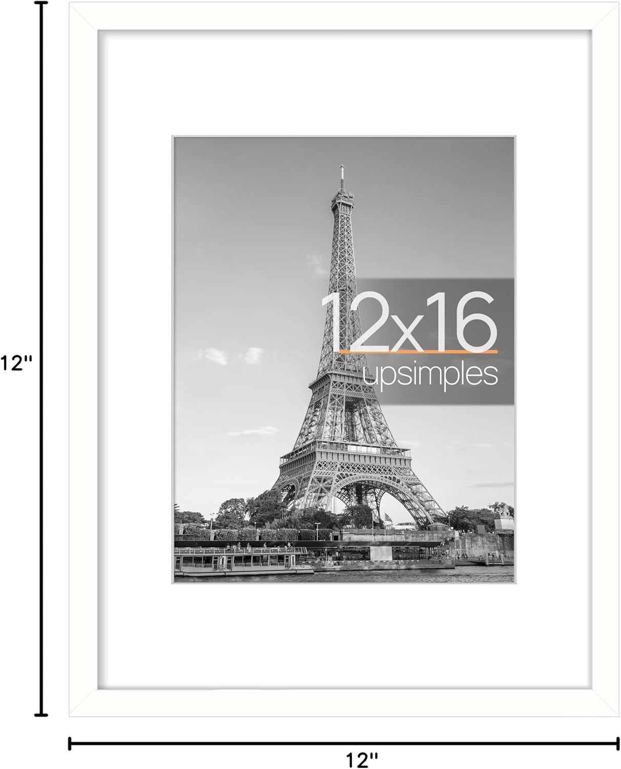 Upsimples 12x16 Picture Frame - Versatile Display for 8.5x11 Photos with Mat or 12x16 Without Mat | White, 1 Pack