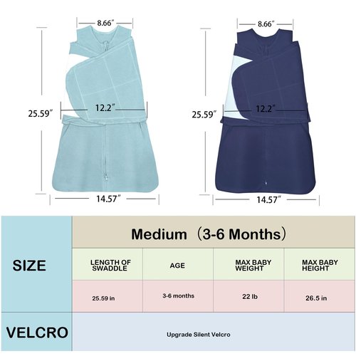 AugTwig Baby Sleep sack Swaddle 2 Pack,Swaddles 3-6 Months,3-Way Adjustable Wearable Transition Blanket 100% Organic Cotton,12-18 lbs,1.0 TOG(Cyan&Navy Blue)