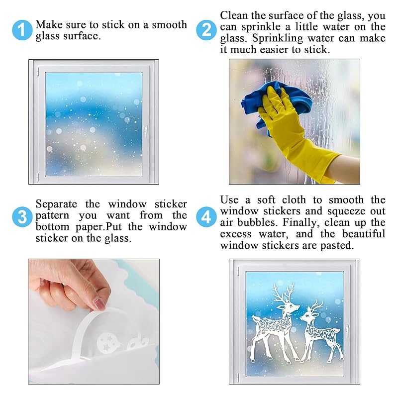 Winter Window Clings 6 Sheets Snowflake Reindeer Pine Decor - Reusable PVC Window Decals