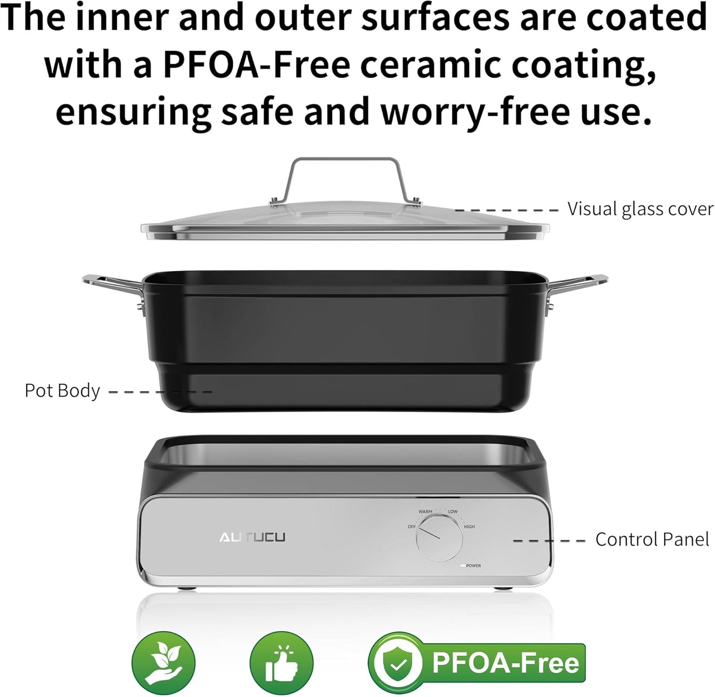 Slow Cooker 10-Quart - PFOA-Free Ceramic Coating & Oven Safe to 450°F | Ideal for Family Gatherings