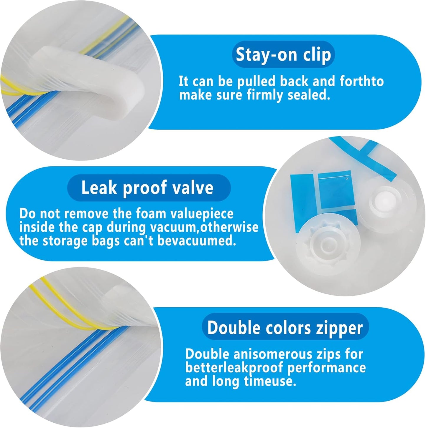 Skiennix Vacuum Storage Bags - 8 Small Space Saver Bags for Clothes with Hand-Pump - Clear