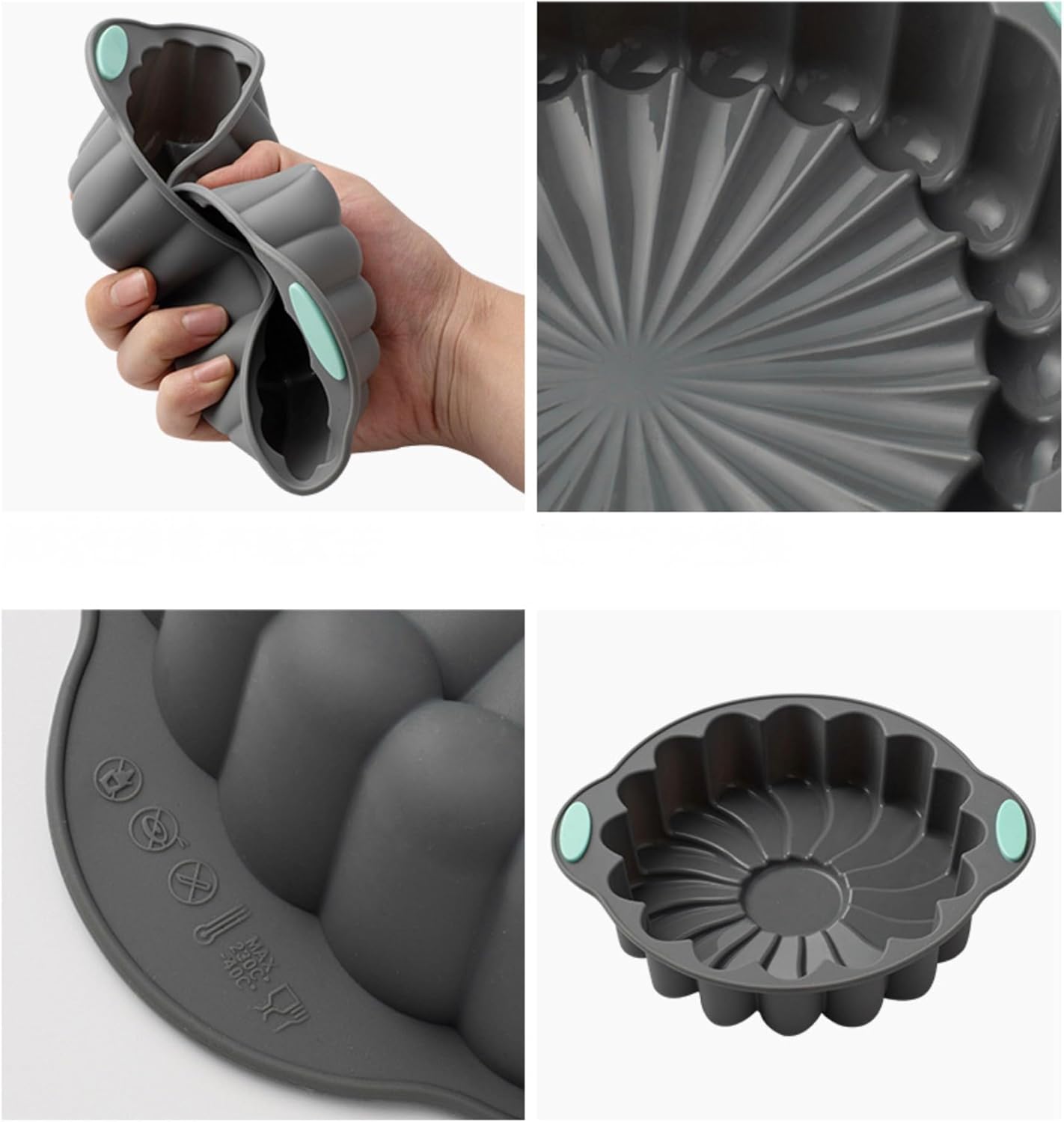 Skiennix Silicone Fluted Baking Pans - Non-Stick 4 Pack for Cakes, Bread & Jello
