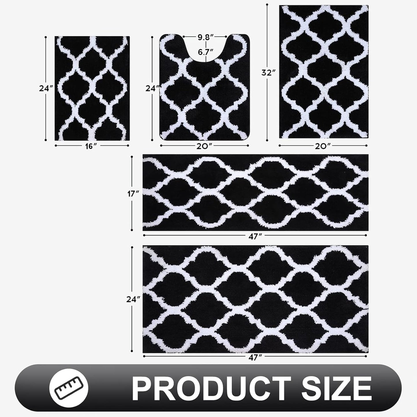 OLANLY Bathroom Rugs - Soft, Absorbent Microfiber Bath Mats | Non-Slip Shaggy Design, 30x20 Inches, Black