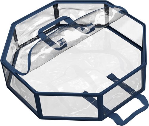 Hearth & Harbor Wreath Storage Organizer Box - 24" Clear PVC, Dual Zipper & Reinforced Handles