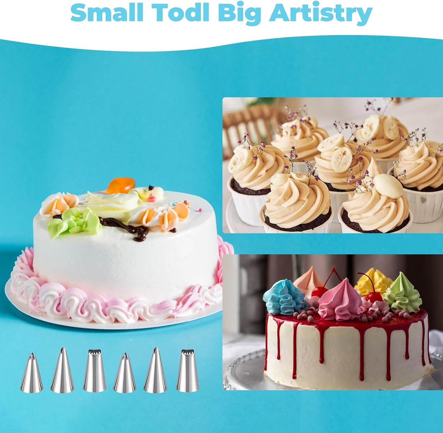 Skiennix Piping Bags and Tips Set - Reusable Cake Decorating Supplies with 24 Icing Tips & Scrapers