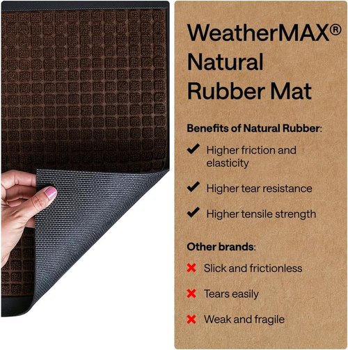 GORILLA GRIP Waterproof All-Season WeatherMAX Doormat - 72x24 Natural Rubber | Stain & Fade Resistant, Easy Clean Coffee Squares