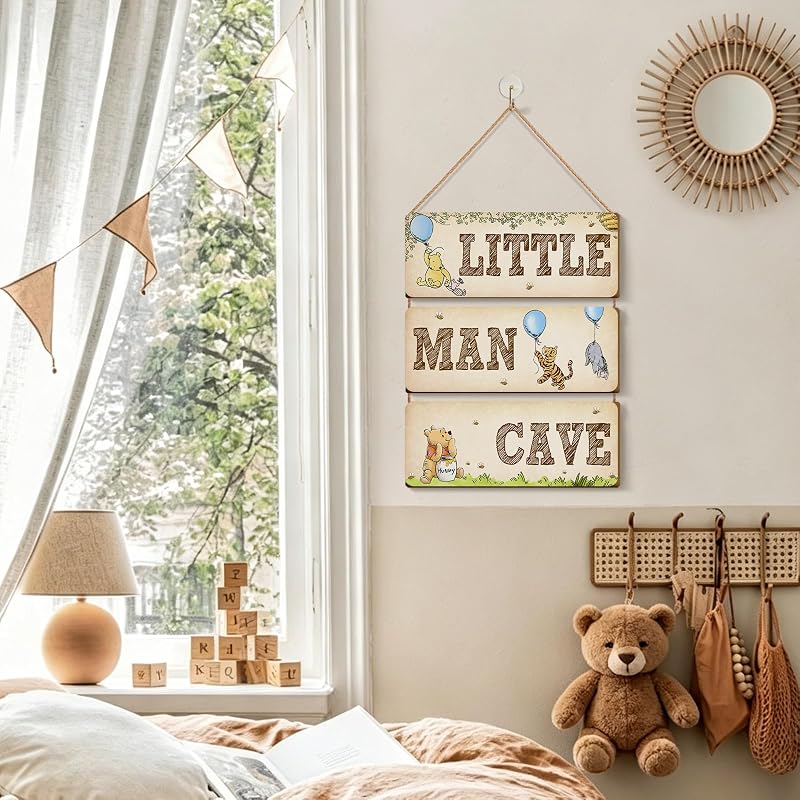 Wooden Door Sign Baby Room Decor Winnie Pooh Bear Nursery - Moreyue