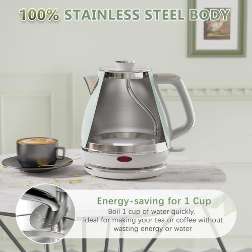 Evoloop Electric Tea Kettle, 1500W /1.0L Hot Water Boiler Heater Pot, Retro Small Electric Kettle, 100% Stainless Steel BPA Free Electric Teapot, Auto Shut-Off & Boil-Dry Protection