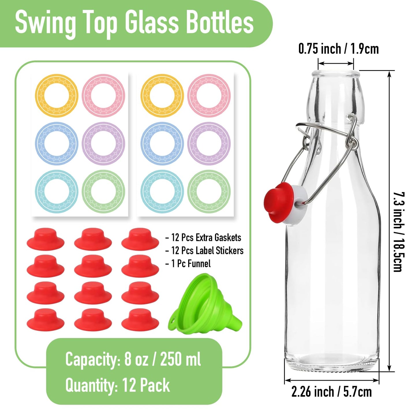 NEWMIAO 12 Pack 8 oz Swing Top Glass Bottles, 250 ml Glass Beer Bottles with Airtight Flip Lids Rubber Seal for Vanilla Extract, Home Brewing, 2nd Fermentation, Kombucha, Juice, Soda, Limoncello