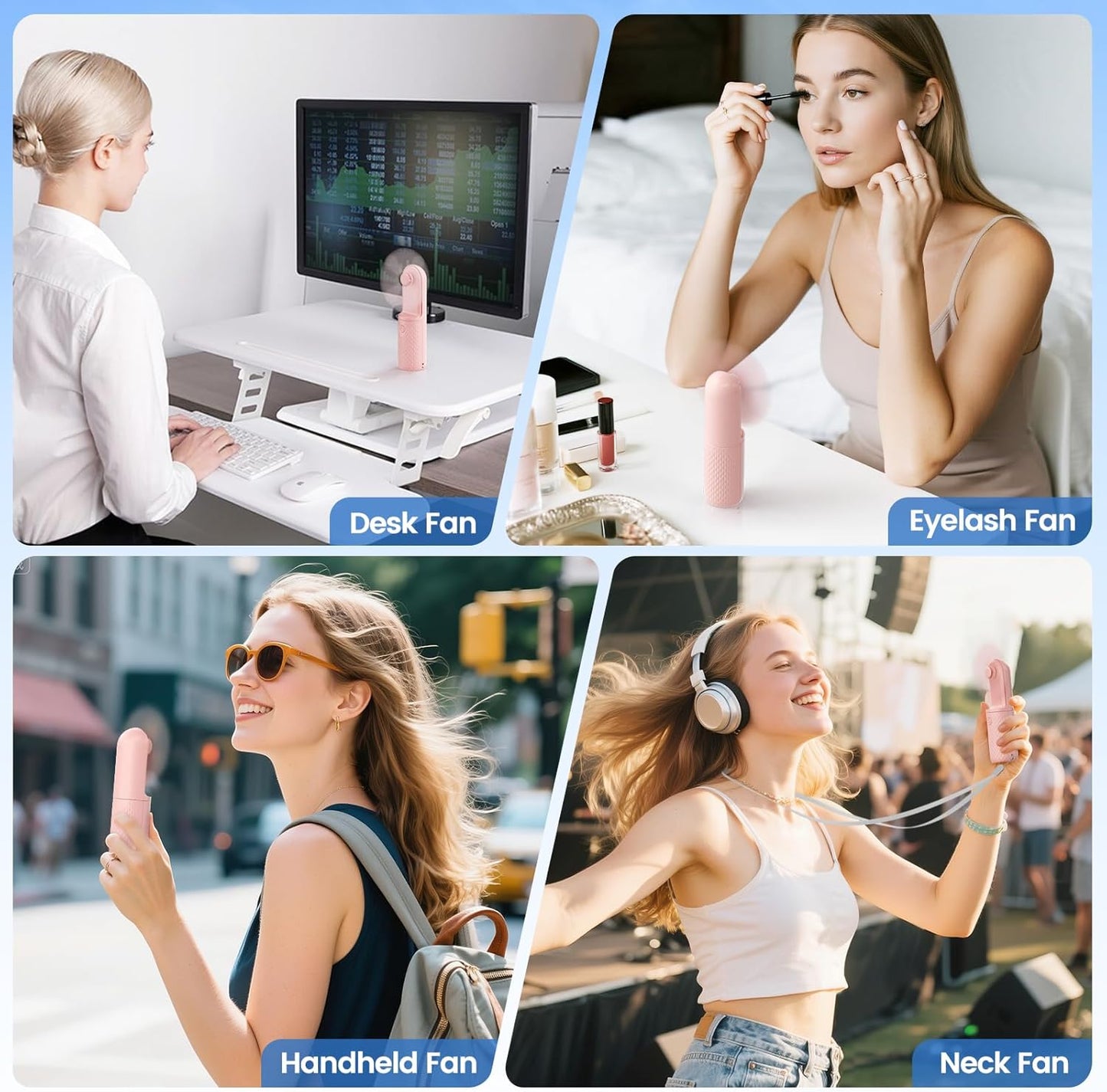 Skiennix Handheld Mini Fan - Rechargeable Portable Fan with 15-Hour Battery Life | Pink Travel Essential