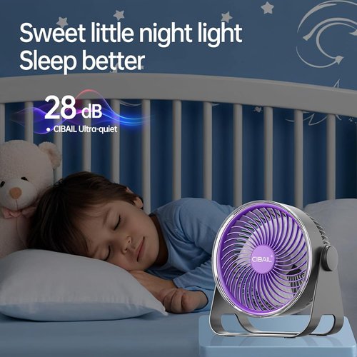 CIBAIL Brushless Motor Desk Fan, 7-Inch Quiet Turbo Table Fan with 5 Speeds, 90° Adjustable Tilt, USB Rechargeable Personal Portable Air Circulator for Home, Office, Bedroom, Kitchen, Outdoor