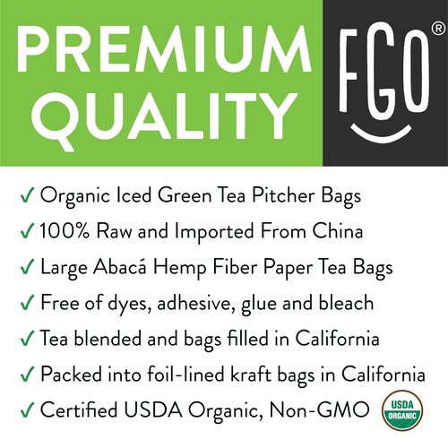 FGO Organic Green Iced Tea, 36 Eco-Conscious Pitcher Sized Tea Bags, Packaging May Vary (Pack of 1)