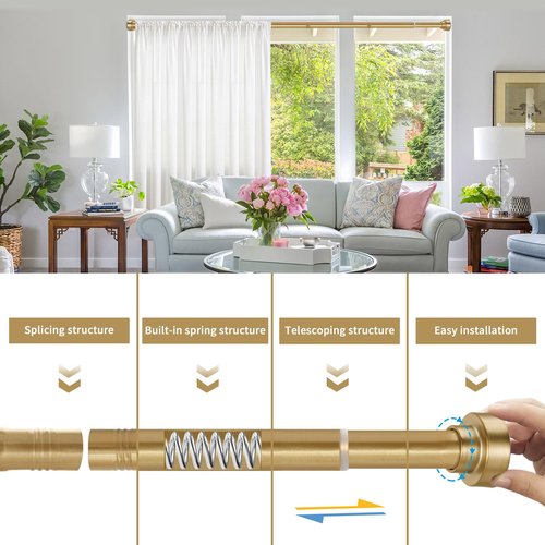 YNL Shower Curtain Rod 34-82 Inches (2.8-6.8ft) Adjustable Spring Shower Rod No Drilling, Non-Slip, Never Rust, Stainless Steel, Suitable for Bathroom Window Living room, Gold