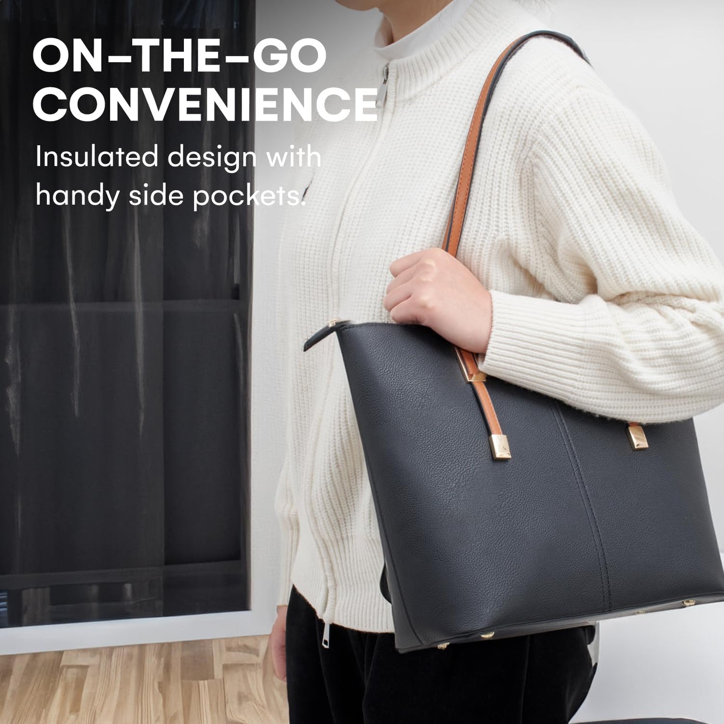 PortoVino Classic Tote Bag - Vegan Leather Wine Purse with Hidden Spout and Dispenser Flask for Wine Lovers that Holds and Pours 2 bottles of Wine! For Traveling, Concerts, Bachelorette Party - Black