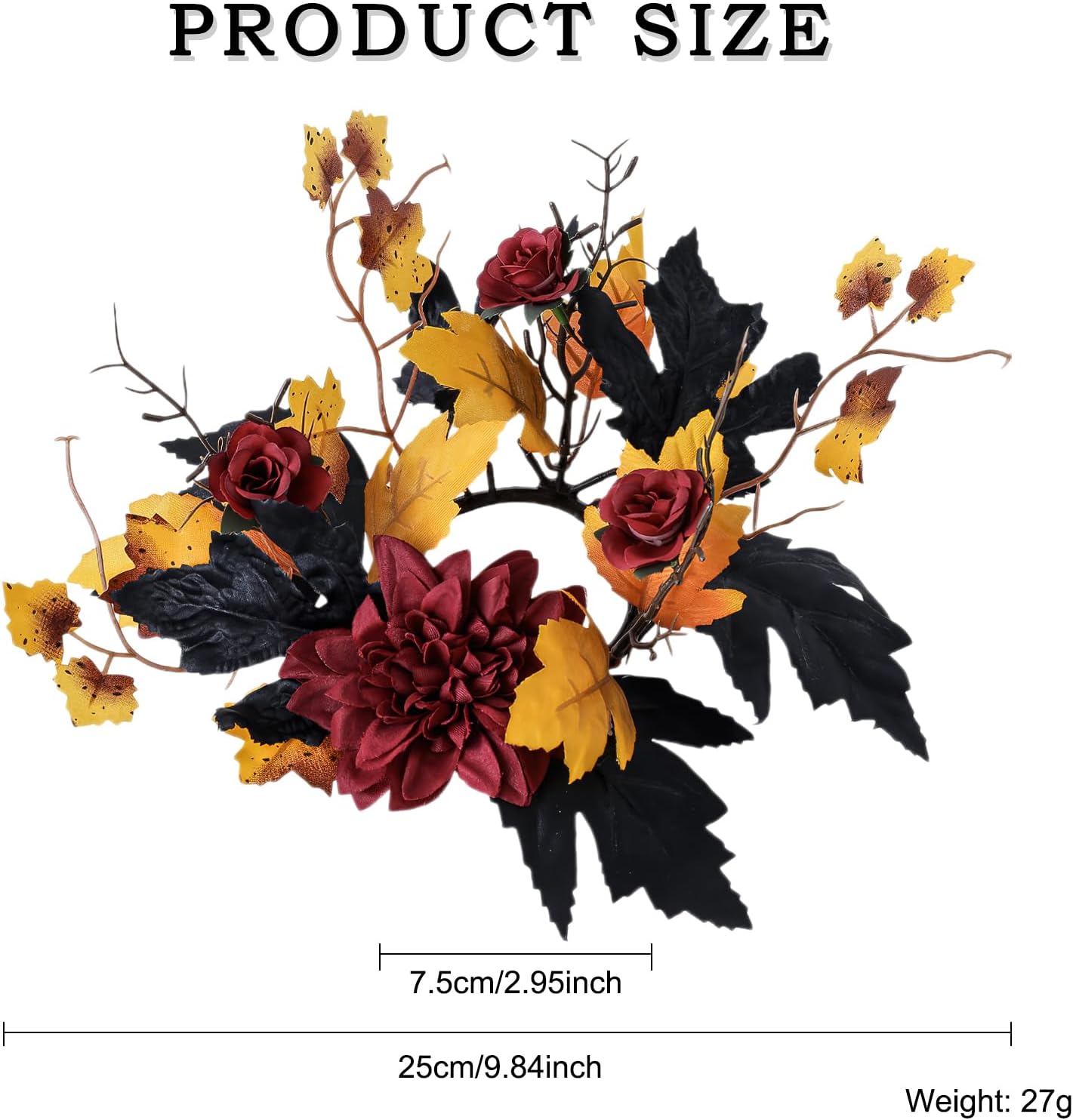 Regine Switzerland Halloween Candle Rings - Red Flowers & Artificial Maple Leaves Wreath | Perfect for Party Centerpieces