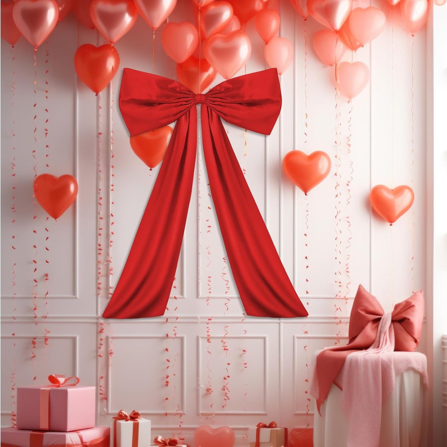 Wavwavw Large Red Bow Decor - Giant Satin Ribbon Tie for Birthday & Wedding Backdrop | 24 x 36 Inches