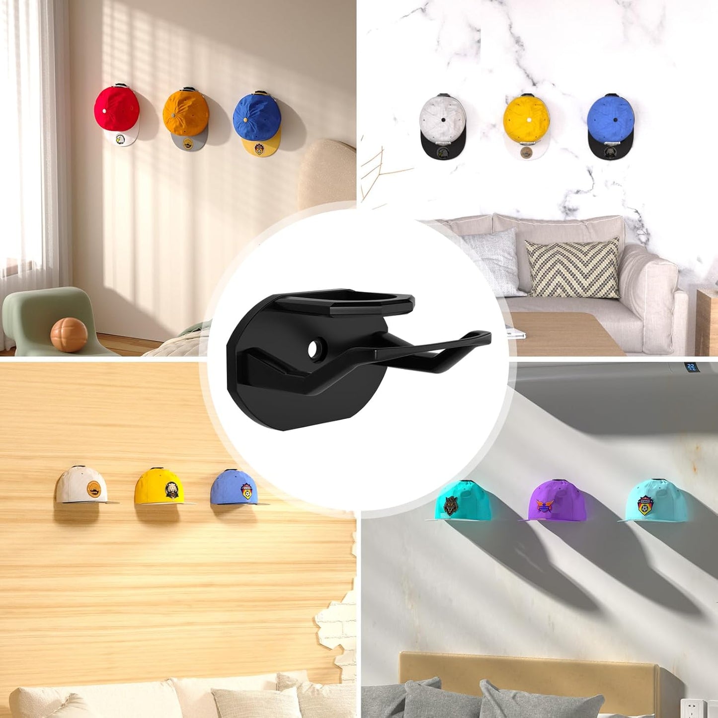 Skiennix 22 Pack Adhesive Hat Hooks - Super Strong Hat Rack for Baseball Caps | No Drilling, Black