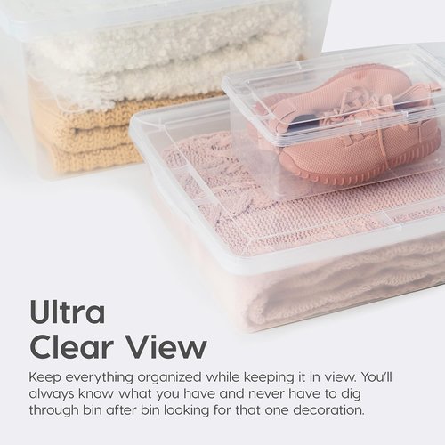 IRIS USA 12-Pack Storage Bins - Stackable 6 Quart Crystal Clear Containers for Shoes & Classroom Organization - BPA-Free
