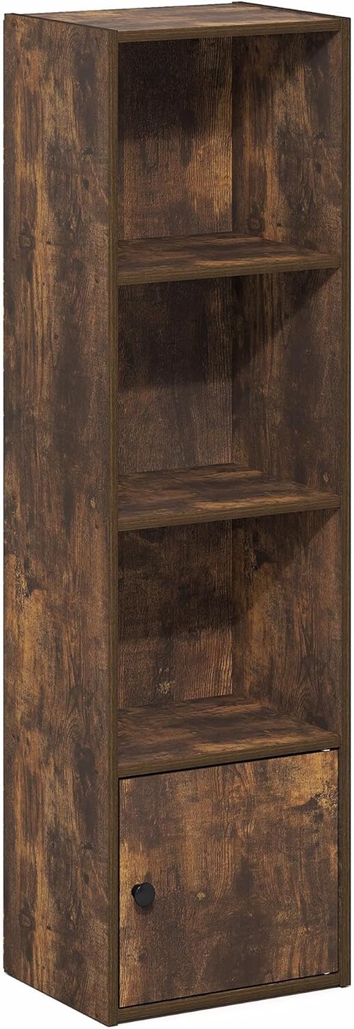 Furinno LUDER 4-Tier Bookshelf - Open Shelf & Door Cabinet for Organization | Amber Pine, 9.3 x 12 x 41.8