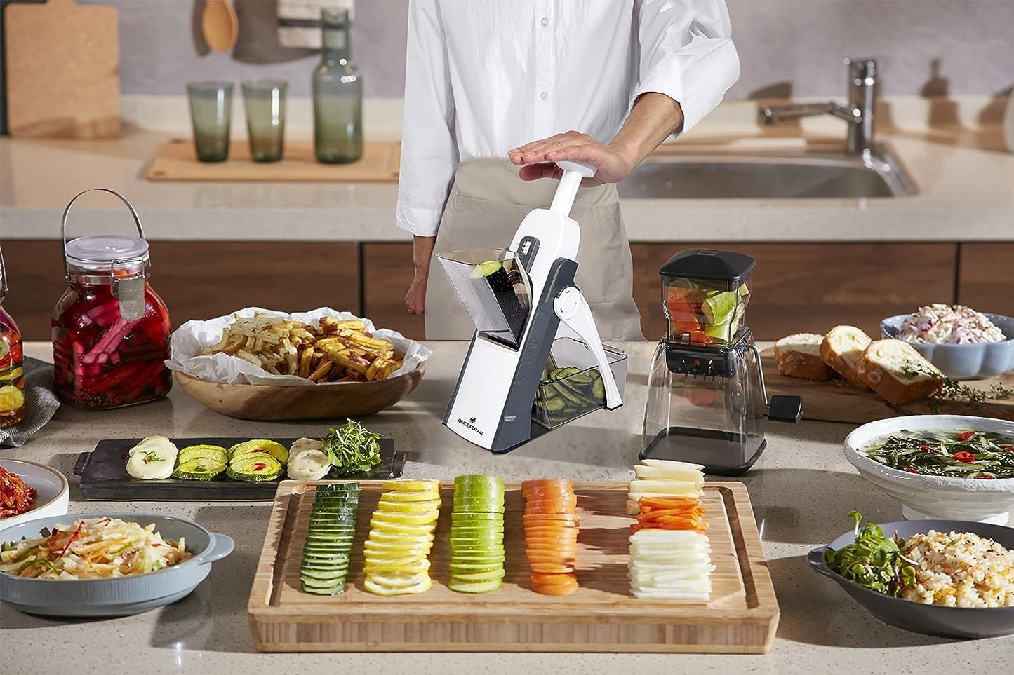 ONCE FOR ALL Mandoline Slicer - 5-in-1 Vegetable Chopper with Adjustable Thickness (Gray)