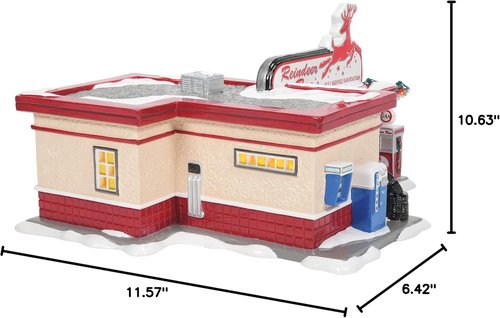 Department 56 | Snow Village Reindeer Gas Station Lit Building - 6.42 Inch, Multicolor Decor