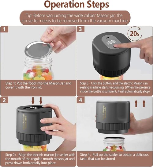 Mason Jar Vacuum Sealer Kit - Upgrade Electric Sealer for Wide & Regular Mouth Lids | 80S