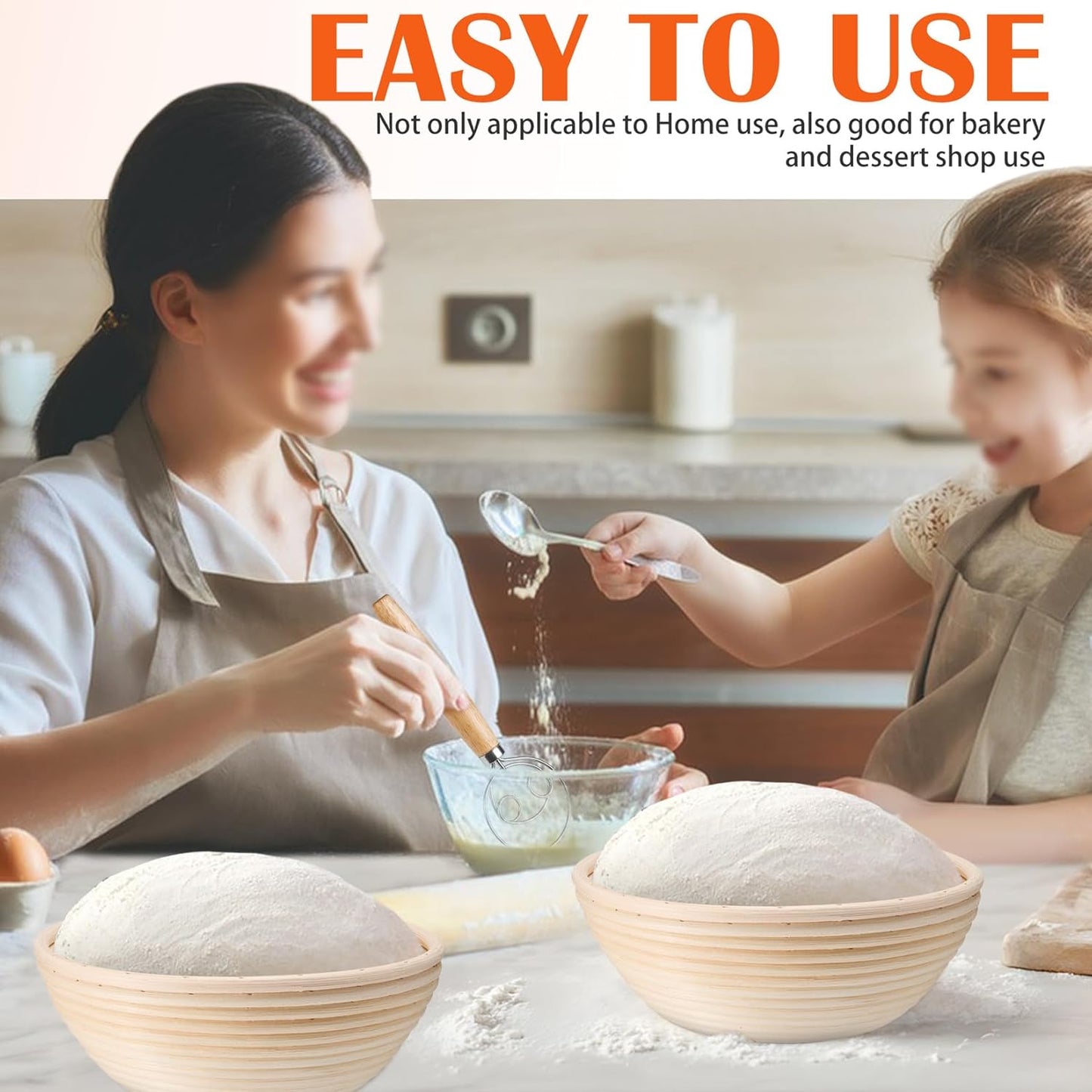 P&P CHEF Sourdough Proofing Baskets - Set of 2 Handmade Rattan Baskets with Cloth Liner | 9 Inch Size