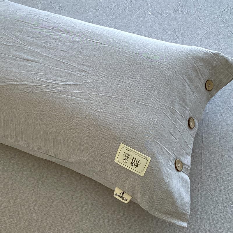 Gray Quilted Pillow Sham Set of 2 with Button Closure - Breathable Microfiber Cover