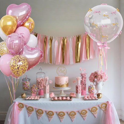 Heart Shape Balloons - Light Pink & Gold Mylar Balloons | 18-Inch Clear Balloon for Princess Birthday Decor