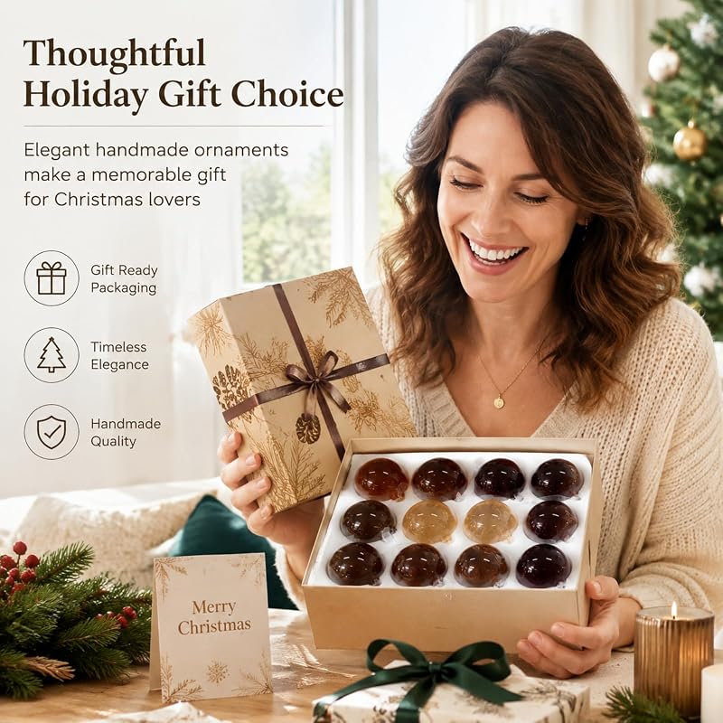 12pcs Old Money Christmas Ball Ornaments - Glass Baubles, Translucent (Variation: Translucent)