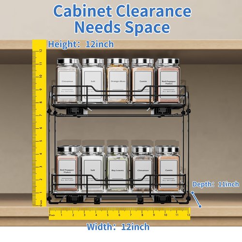 BOIVSHI 2-Tier Spice Rack, Pull Out Cabinet Organizer Spice Racks Height Adjustable Heavy Duty Metal Basket for Inside Cabinets & Pantry Closet(9.5''Wx10.5''Dx9.5''H)