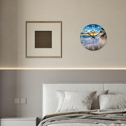 Constantplanet Glass Beach Wall Clock for Living Room Large Clocks for Walls Non Ticking Wall Clock Battery Operated 20 Inch