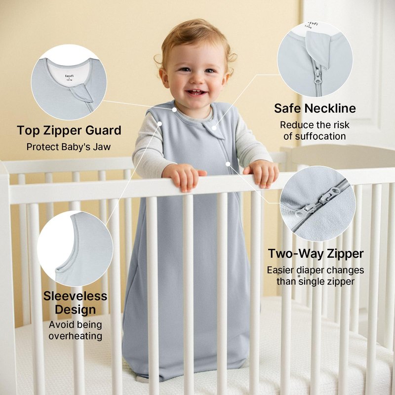Supersoft Rayon Made from Bamboo Sleep Sack 3-6 Months Newborn Sleep Sack 0-3 Months 1.0 Tog Baby Wearable Blanket with 2-Way Zipper Unisex Sleeping Bag for Babies All-year-around - Gray