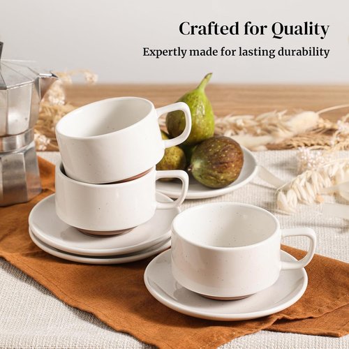 DOWAN 5oz Stackable Coffee & Espresso Cups - Ceramic Tea Cup Set of 4 for Latte & Tea
