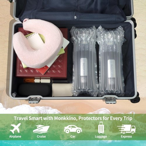 10 Packs Wine Bottle Travel Protector Bags, Monkkino Inflatable Bubble Cushion Wrap, Safety Choice for Glass Bottles in Transport with Luggage, Air Filled Packaging Sleeves with Pump