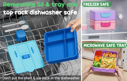 Fimibuke Chill Bento Box - Leak Proof Lunch Container with Ice Pack | BPA Free, 4 Compartments, Microwave & Dishwasher Safe
