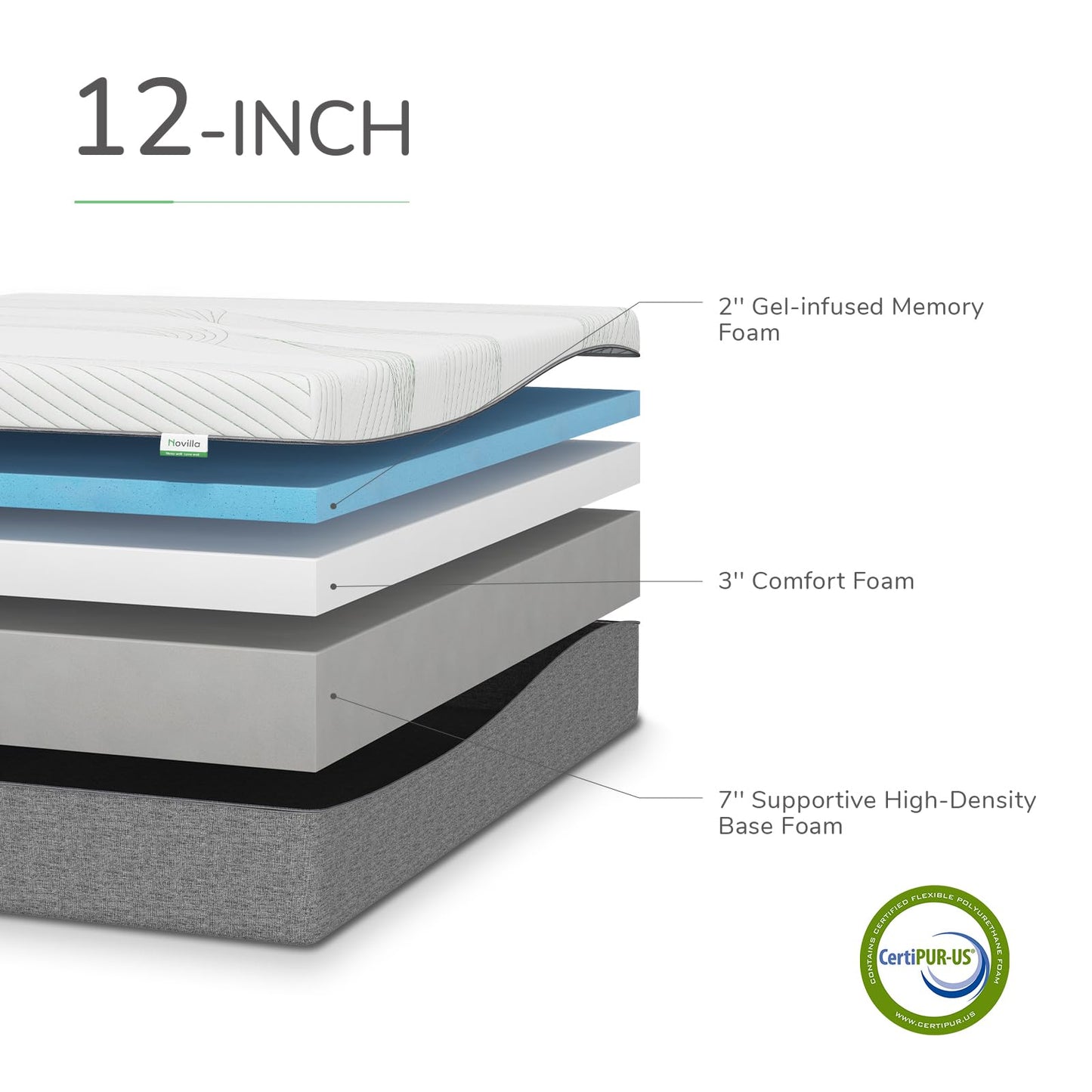 Novilla King Size Mattress, 12 Inch Gel Memory Foam Mattress for Plush Comfort, Pressure Relief, CertiPUR-US Certified, Mattress-in-a-Box, Embrace