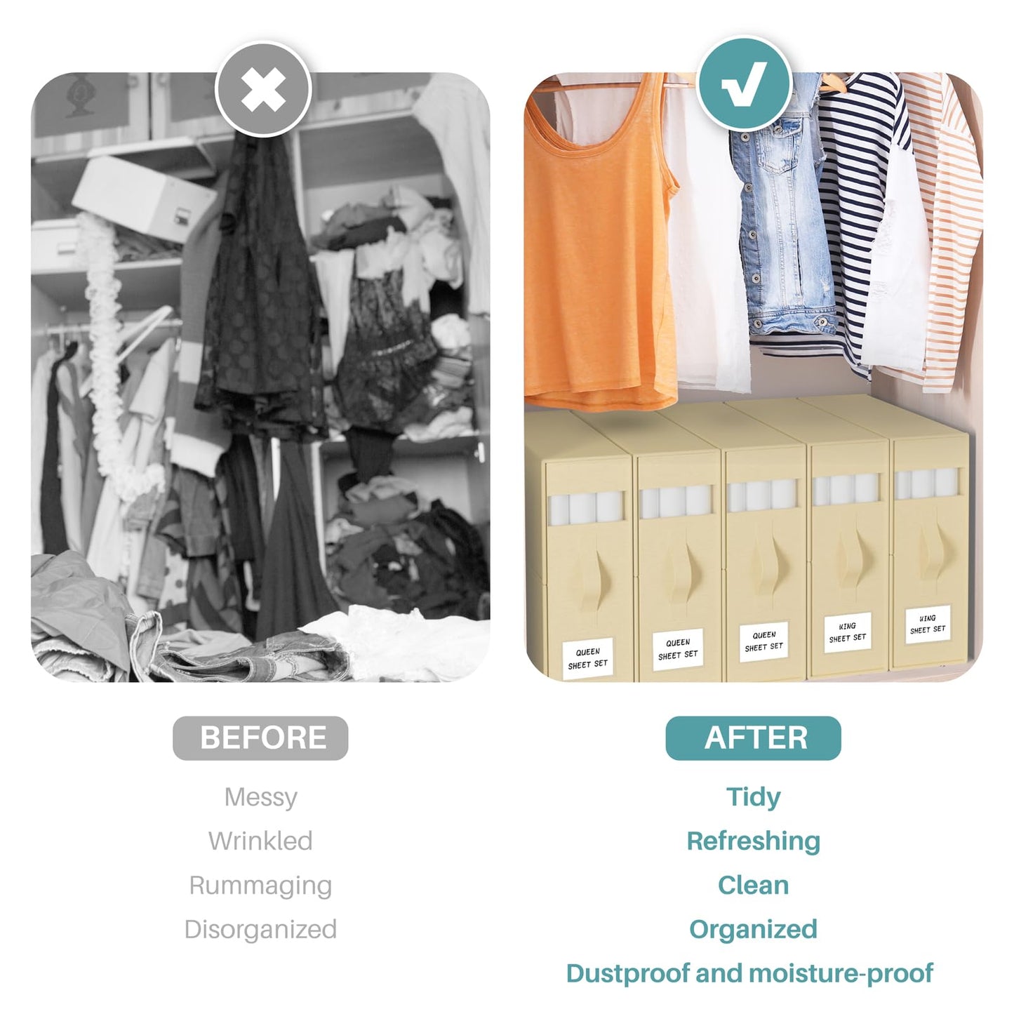 PARANTA Bed Sheet Organizers and Storage 10 Pack,Foldable Linen Closet Organizer,Twin Full Bed Sheet Organizers with Label Handle Window,Sheets Set Keeper for Blanket Duvet Cover Queen or King Beige