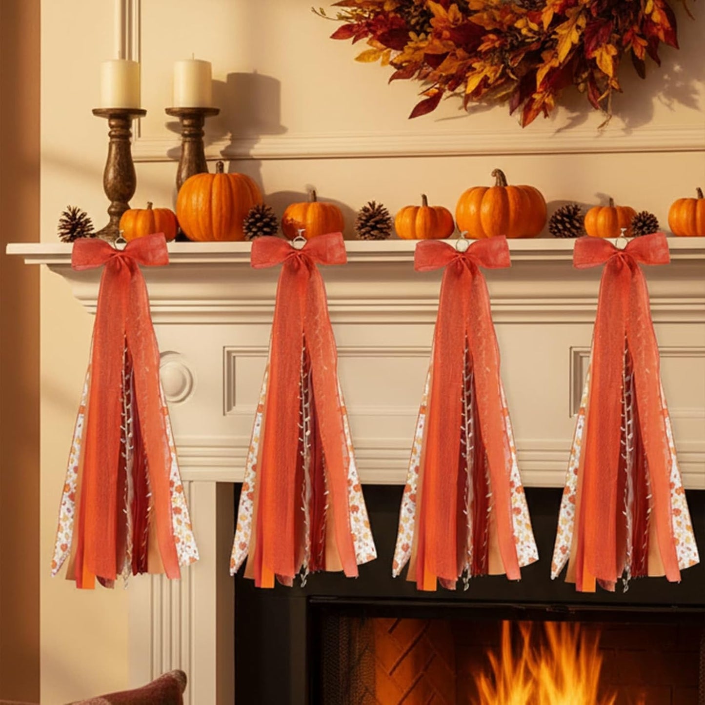 YKW 27" Fall Ribbon Wreath Bow - Large Autumn Decoration with Metal Clip for Thanksgiving | Indoor/Outdoor Use