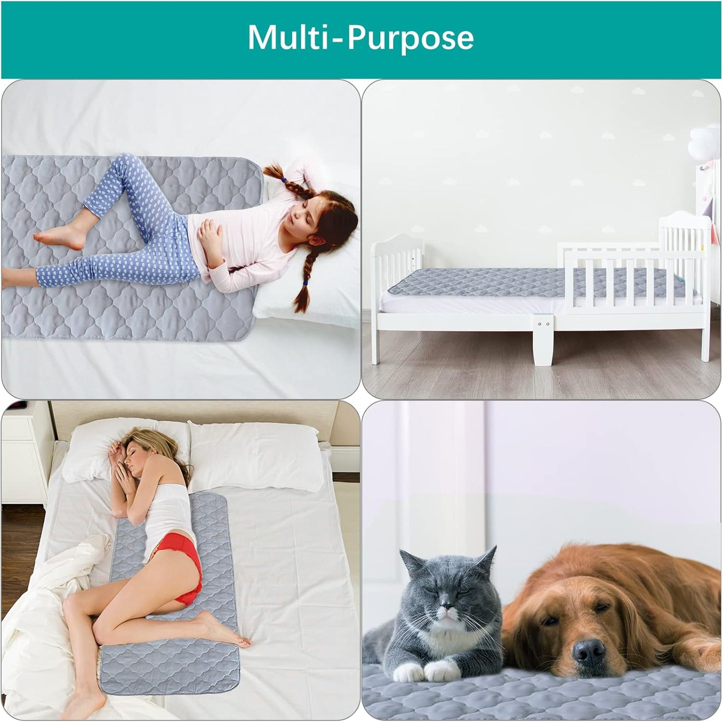 Skiennix Waterproof Crib Mattress Protector Pad - Non-Slip & Absorbent 2 Pack, 28" x 52", Quilted Grey