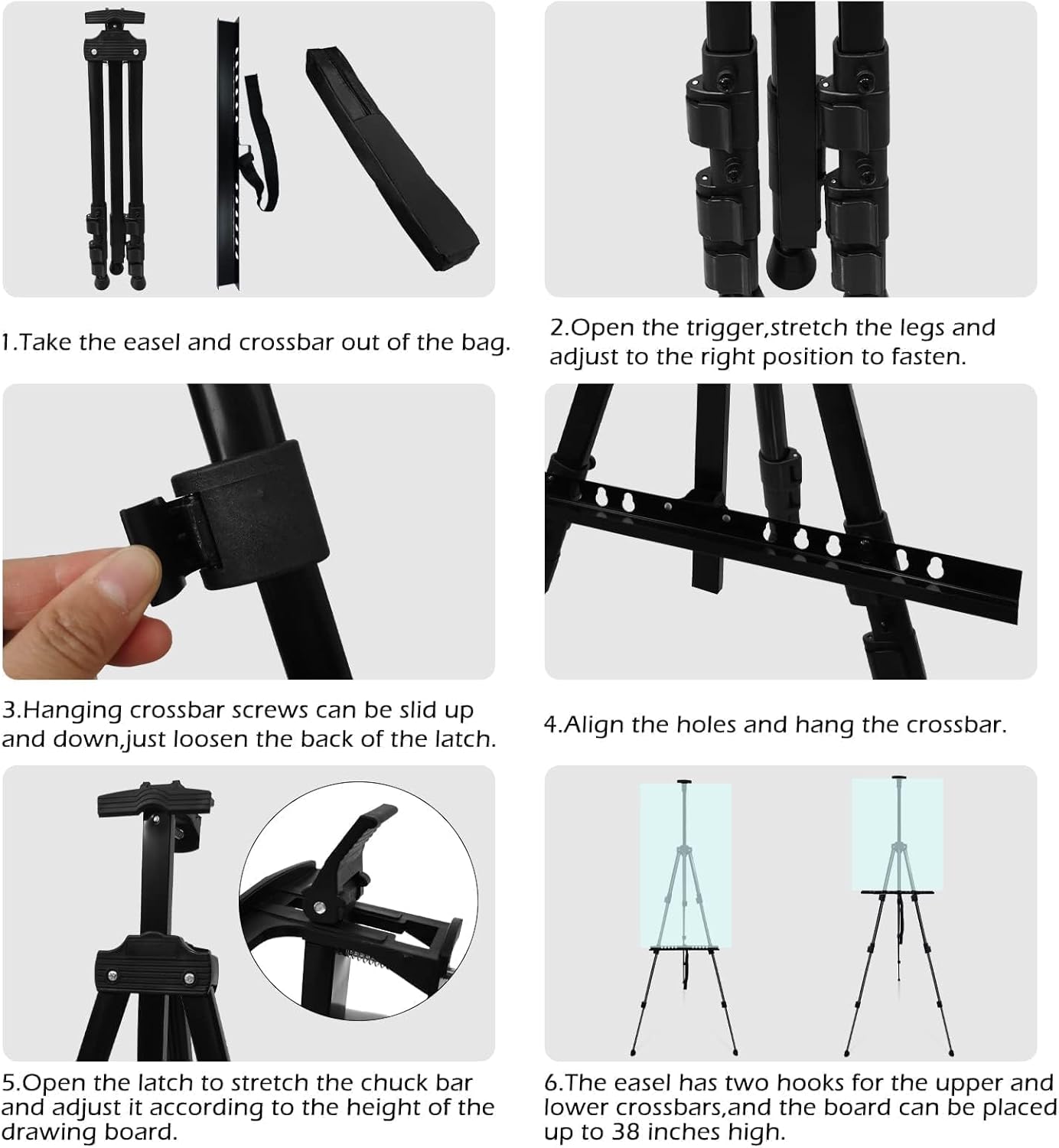RRFTOK Easel Stand for Sign & Painting - Adjustable Metal Tripod Art Easel 17-66 Inch with Carry Bag - Black