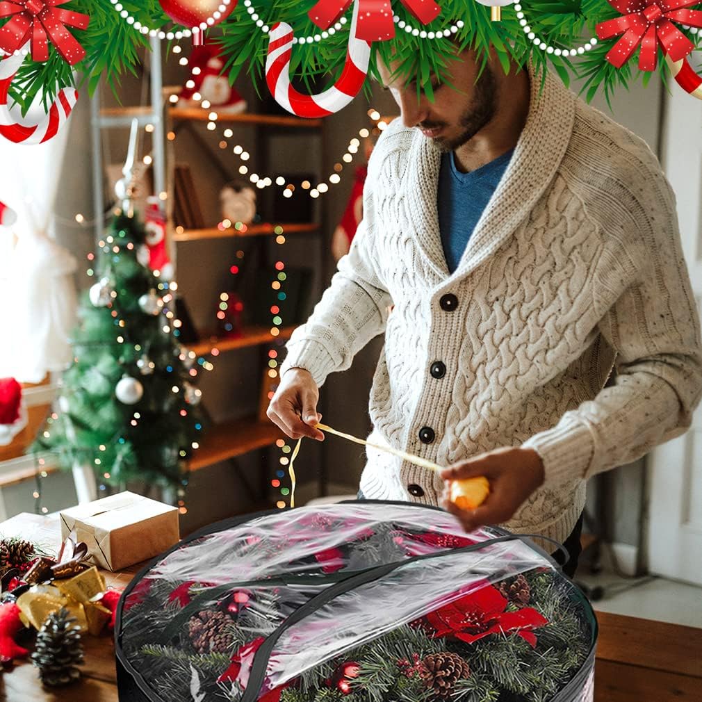 ProPik Christmas Wreath Storage Bag - Waterproof 36" Clear Container for Holiday Wreaths | 2 Pack, Black