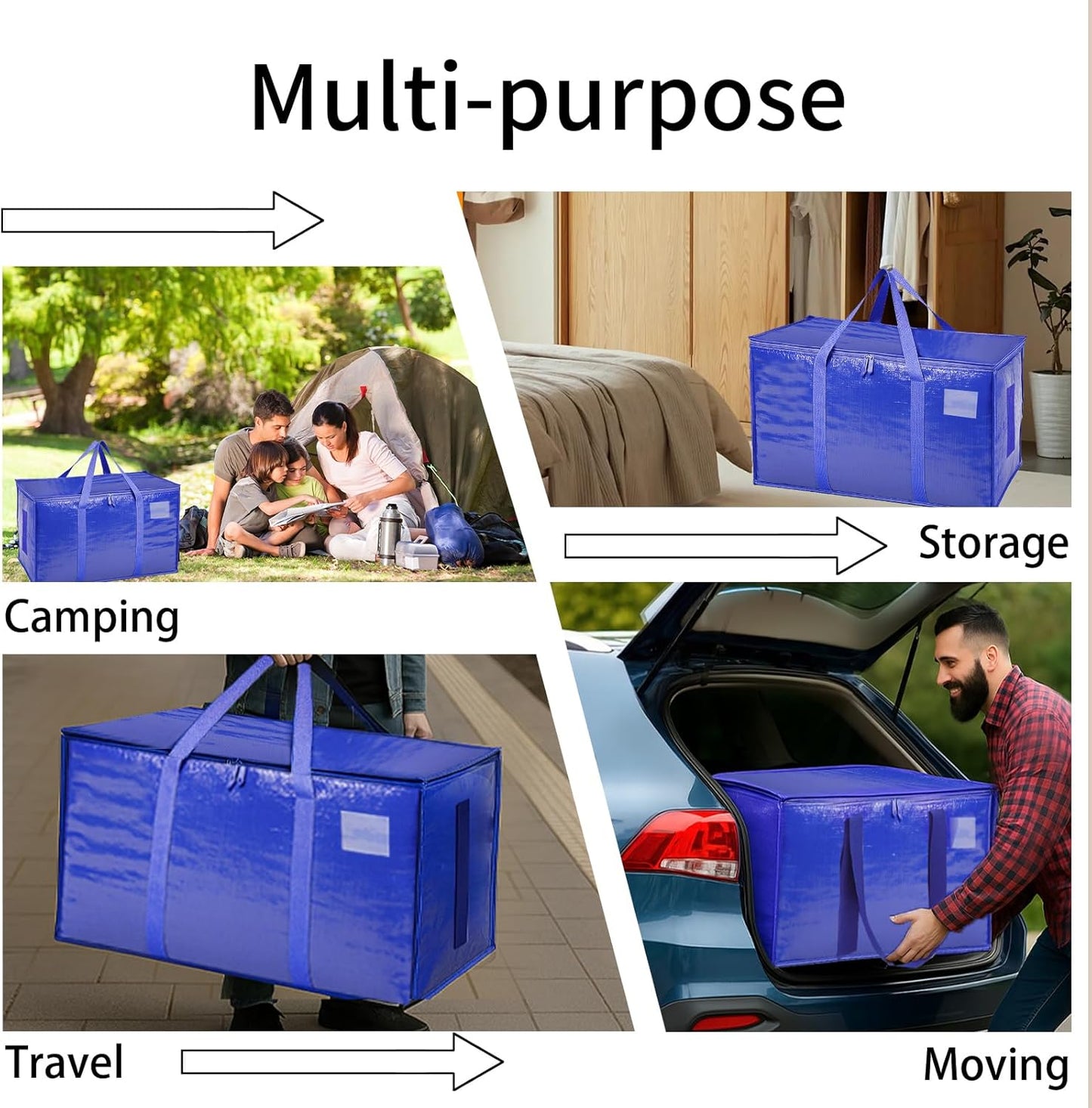 Skiennix Extra Large Heavy Duty Moving Bags - Waterproof Storage Totes with Zippers & Handles | 6 Pack (Blue)