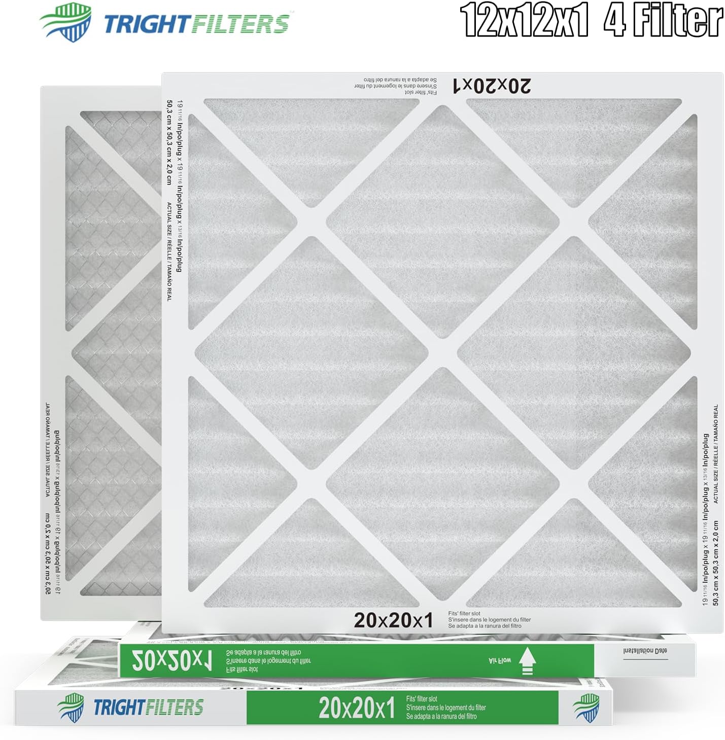 TRIGHTFILTERS 20x20x1 Air Filter - MERV 8 Pleated Dust Defense | 4 Pack Replacement for HVAC & AC Systems