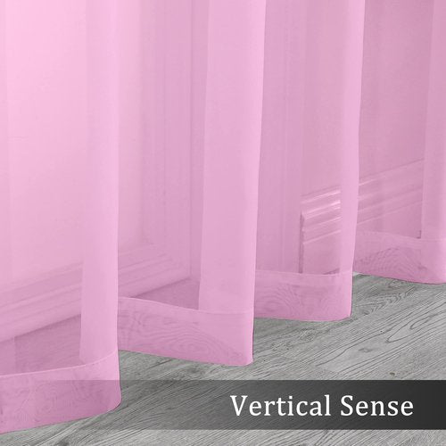 OWENIE Pink Sheer Curtains 90 Inch Length, Elegant Soft Sheer Curtains for Bedroom, Window Voile Sheer Curtain Panels/Drapes/Treatment for Living Room, 2Pcs, Each 42" W x 90" L