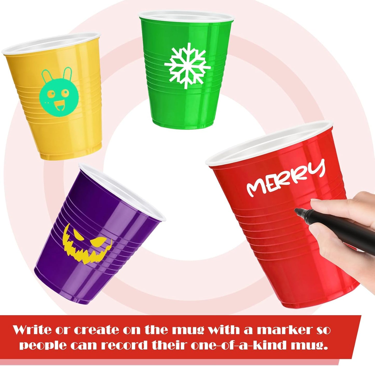 Skiennix 12 Oz Colorful Plastic Cups - 120 Pcs Disposable Party Cups for Thanksgiving & Picnics